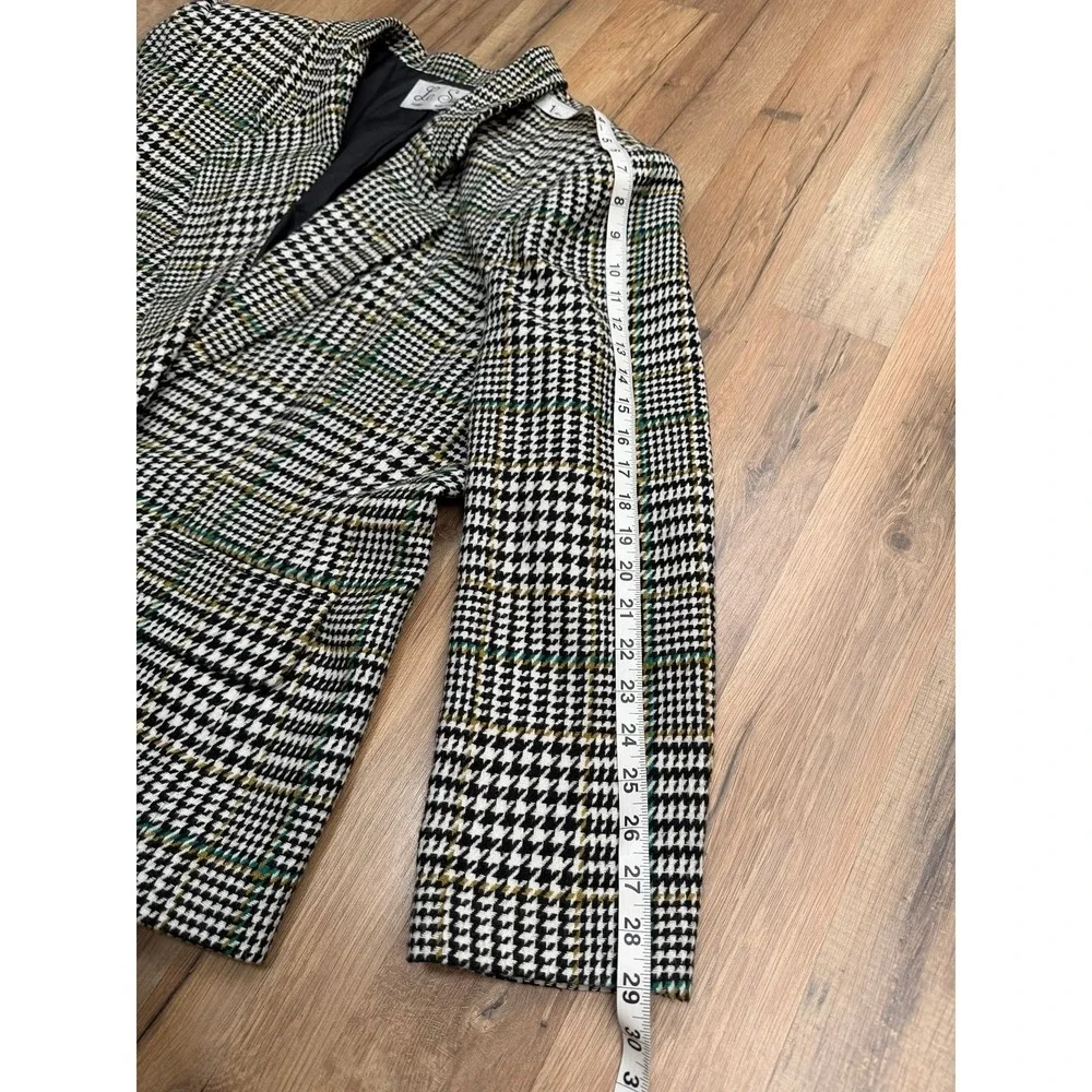Le Suit Wool Blend Houndstooth Plaid Blazer‎ Black White Tailored Jacket